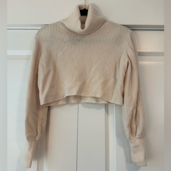 Aritzia Wilfred 100% Merino Wool Rebecca Cropped Turtleneck Sweater Cream Size S - Picture 1 of 5
